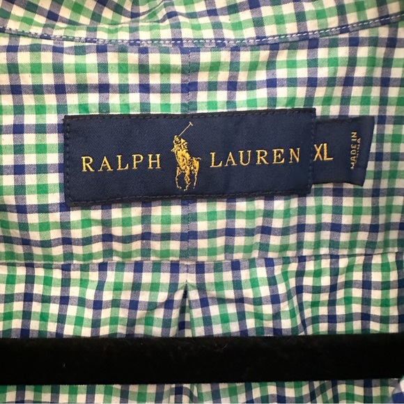 Ralph Lauren checkered Button Down Dress Shirt Blue green checks Size XL - Picture 3 of 4